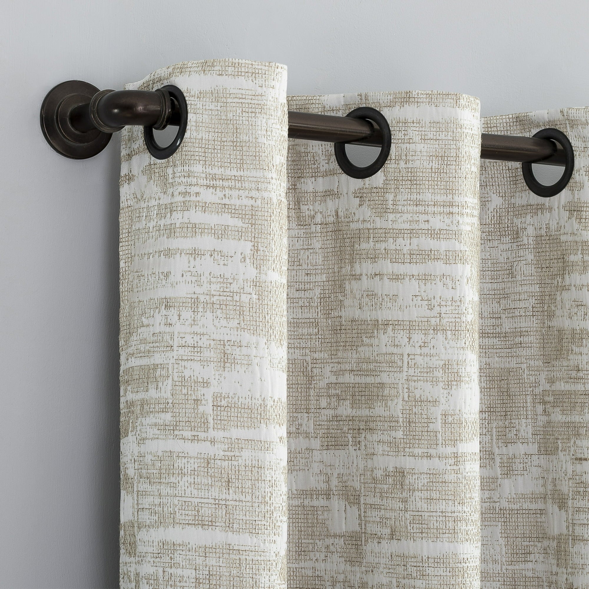 Sun Zero Parrish Distressed Grid Thermal Extreme 100% Blackout Grommet Curtain Panel In Stone Sun Zero Parrish Distressed Grid Thermal Extreme 100% Blackout Grommet Curtain Panel In Stone